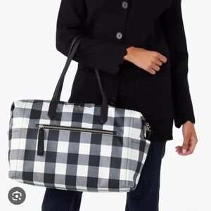 kate spade Chelsea Black White Buffalo Checkered Weekender Bag Tote